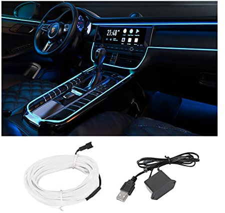CGEAMDY Striscia LED per Auto Al Neon, Illuminazione Ambiente Kit Decorazioni Auto Accessori Interni, Neon Wire 500CM Con Protezione Fusibile per Auto, Filo Elettroluminescente (Blu)