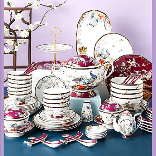68-Teiliges Modisches Bone China-Keramik-Geschirr-Set - Teller, Hochzeitsgeschenke, Klassisches Kombinationsgeschirr für Zuhause