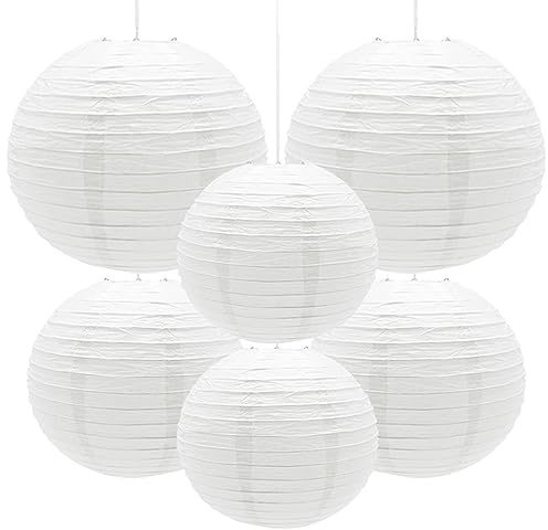 Yosawa 6 Pcs Paper Lanterns Decorative Round Paper Lantern Hanging Paper Lanterns for Party, Classroom, Wedding, Halloween,Christmas,Home Decoration ( 8”10” 12”/White)
