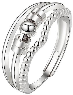925 Sterling Silber Angst Ringe für Damen Silber Anxiety Ring mit Perlen Zirkonia Offen Einstellbar Anti-Stress Ring Unisex Unendlichkeit Fidget Spinner Ring Stimmungsring