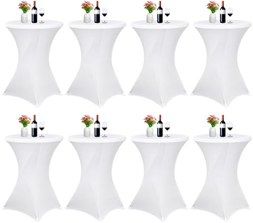 Pesonlook 8er-Set Stretch Stehtisch Husse für Bistrotisch Ø 80-85 cm Weiß | Elegante,Verstärkung im Fußbereich,Maschinenwäsche Stretch-Husse Weiß Hussen für Stehtische und Bistrotische（80×110cm）