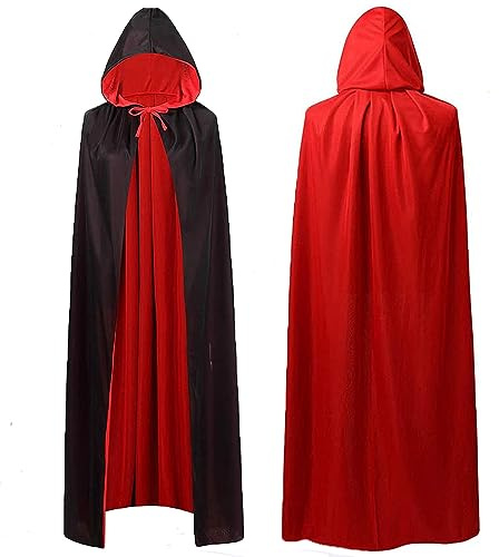 Huayifa Largo Capa con Capucha, Capa Negra para Adulto y Niño Unisex de Halloween Carnaval Navidad Fiesta Disfraz ， Reversible Capa Negro Rojo（140）