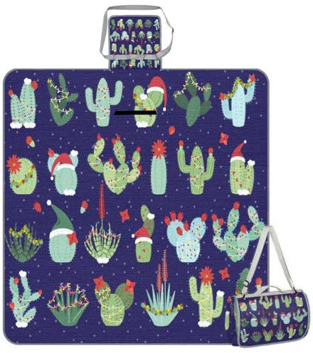 TropicalLife Coperta da picnic quadrata con cactu di Natale, impermeabile, pieghevole, per interni ed esterni, per campeggio, spiaggia, parco, attività di riunione di famiglia