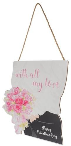 Alipis Türschild „Happy Valentinstag“ Holz-Hängedekoration Romantische Liebe Türhänger Für Die Haustür Blumen-Türkranz Für Hochzeit Wand Rustikale Bauernhaus-Veranda-Dekoration