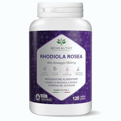 Rhodiola Rosea per Energia Mentale e Concentrazione | Adattogeno Naturale 560 mg al Giorno con Rodiola, Vitamina B6 e Guaranà | 120 Capsule | 3% Rosavine 1% Salidroside