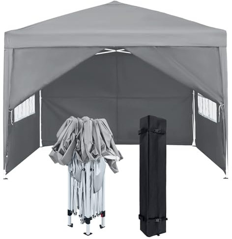 FIVMEN Carpa Plegable 3x3m con Paneles Laterales y Ventanas y Bolsa de Transporte Cenador Pabellón Protección UV Carpa para Fiestas Impermeable Gazebo Jardín Exterior Tipo B (Gris)