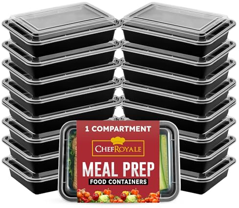 CHEF ROYALE [10 pack] x 28oz Rectangular Black Base Meal Prep Containers - BPA Free Storage with Airtight Lids-Microwave, Dishwasher Safe-Stackable Lunch Boxes - Reusable