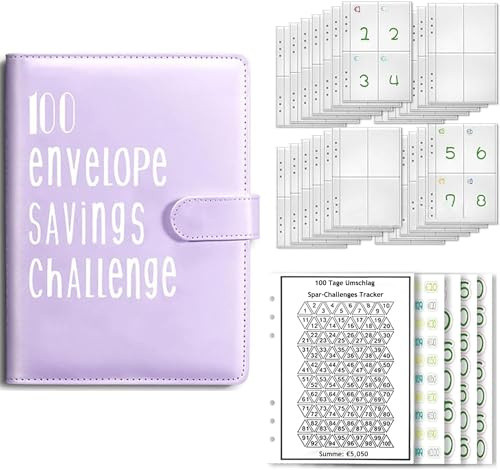 Budget Planner Deutsch A5 Budget Binder Geld Organizer Budget Planer mit 100 Binder Taschen Ringbuch Finanzplaner Haushaltsbuch Sparen Mappe Cash Stuffing Startset (Lila)