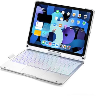 Étui Avec Clavier Rotatif À 360° pour iPad Air 5E/4E Génération 2022/2020, iPad Pro 11 4E/3E/2E Génération - Clavier Rétroéclairé Pliable Bluetooth Avec Trackpad, Argent