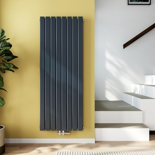 EMKE Radiateur Vertical, 1600x620 mm, Radiateur Plat Avec Design À Raccordement Central, Radiateur À Panneaux Double Couche Mural, Anthracite, 1988 Watts