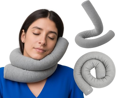 Dot&Dot Twist Memory Foam Travel Pillow for Neck, Chin, Lumbar and Leg Support - Cotton Cover Snap Closure Grey