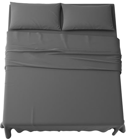 MAXIME MAISON - Completo Lenzuola Matrimoniali 4 Pezzi, Set Lenzuola Matrimoniale in Microfibra Made in Italy, Completo Letto 1 Lenzuolo con Angoli, 1 Lenzuolo Sopra, 2 Federe (Grigio Scuro)