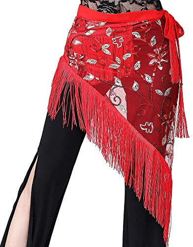 ZSXPBZL Bauchtanz Hüfttuch,Bauchtanz,Bauchtanz Gürtel Bauchtanz Kleidung Schwarz Mesh Base Lange Fransen Dreieck Pailletten Gürtel Bellydannce Hip Schal for Gilrs(Brown)