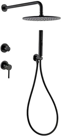 Grifo de baño, instalación integrada de latón negro, cabezal de ducha de lluvia, rociador de mano con asiento, interruptor de mezcla en frío y caliente de dos funciones(Matter Black 10inch)