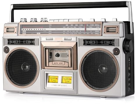 Lecteur de Cassettes rétro Boombox, Boombox Bluetooth rétro des années 80 avec Radio AM/FM et Amplification des Basses, Prise en Charge du Stockage et USB, Prise Casque, pour Les Voyages en Famille