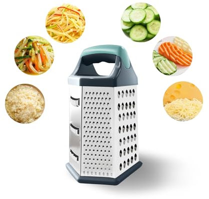 Box Grater Stainless Steel Cheese Grater with Handle Graters for Kitchen Cheese Vegetables Potatoes Carrot (Light Green) (6 side)