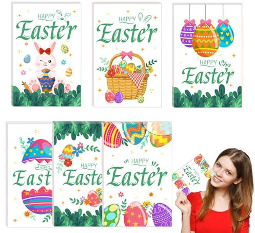 Lainiaoly 24-teilige Frohe Ostern-Grußkarte, Lustige Osterkarten, Faltbare OsterSüßigkeitskarte, Feiertagsgruß-Retro-Karten, Inklusive 24 Karten, 24 Umschläge Und 2 Aufkleber