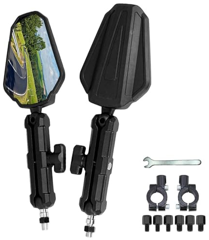 Maoyubelt Universal Motorrad Spiegel e-geprüft E24, mit M8 M10 Rechtsgewinde Linksgewinde, Motorrad-Rückspiegel mit 22-mm-Montagehalterungen, 360°Drehbar, kompatibal für Scooter Roller ATV Dirt Bike