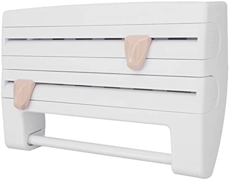 Porte-Coupe du Film Cling, Coupeur avec Vis pour la Cuisine Support de Support de Mural Multifonctionnel (White)