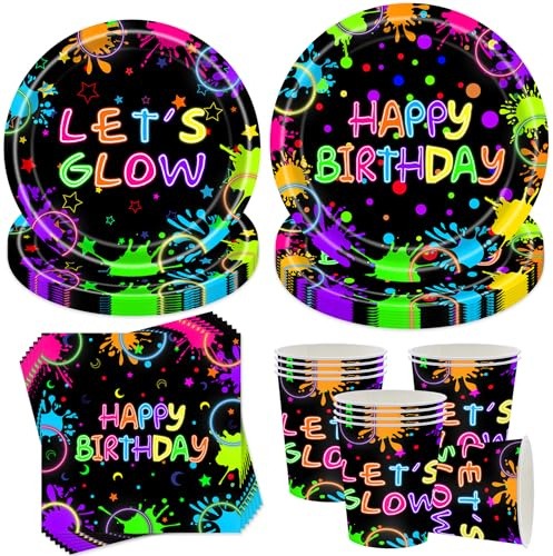 50 Stück Partygeschirr Set,Kindergeburtstag Geschirr Set,Partygeschirr Geburtstag,Geburtstag Deko,Deko Partyzubehör Pappteller Set Mit Teller Becher Servietten,Party Geschirr für 10 Gäste