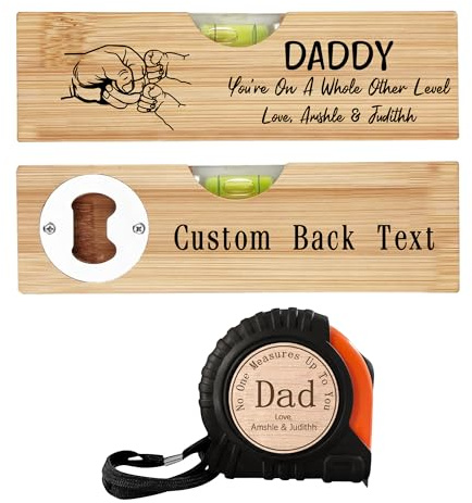 Décapsuleur de niveau à bulle personnalisé 2 en 1 Outil multifonction personnalisé Daddy You're on a whole other Level Spirit Levelling Mètre Tape Set Dad No One Measure Up To You Mètre ruban pour