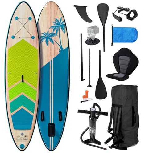 BRAST SUP Board Tropic | Aufblasbares Stand up Paddle Set | 320x81x15cm | 6 Designs | 5 Jahre Garantie | inkl. Sonderzubehör | 2in1 Paddel Kajak-Sitz Action-Cam-Halterung Fußschlaufe Pumpe Rucksack