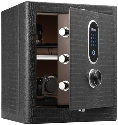 Coffre-fort RPNB, coffre-fort luxe domestique similicuir tactile, bouton caché, invite vocale, coffres-forts biométriques à empreintes digitales, Idéal pour bureaux domicile et hôtels, 63 L