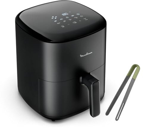 Moulinex Easy Fry Max 5L - Freidora aire 1500W, ahorro energético hasta 70%, panel control intuitivo, 10 programas automáticos, para 6 personas, Incluye Pinzas Coladoras, Negro, EZ245820ES