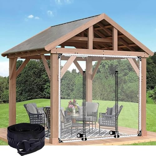 Outdoor Clear Tarp Curtains, Waterproof Transparent PVC Tarpaulin Cover with Zip Door, Grommets, Rain Curtains for Pergola Patio Carport Gazebo, 5m x 1.8m (16.4')