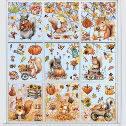 Fensterbilder Herbst Selbstklebend, SILARLAIT Fenstersticker Herbst Statisch & Doppelseitige & Wiederverwendbare, Fensteraufkleber Fensterdeko Herbstdeko Fenster