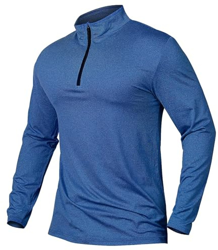 Duohropke Camiseta de correr para hombre con cremallera 1/4, ligera, manga larga, cuello alto, camiseta funcional, transpirable, jersey de entrenamiento, sudadera de invierno para gimnasio, fitness