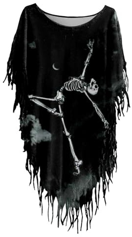 Deguisement Halloween Femme Imprimé- Tshirt Grande Taille Décontracté Coupe Ample Vintage Irrégulier Haut Chic Fluide Châle Style Médiévale Steampunk Renaissance Cosplay Carnaval Top
