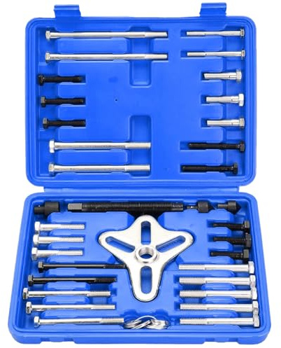 FreeTec 46 pcs Arrache Volant Magnetique, 35-95mm Extracteur de Volant de Direction, Universelle Kit Extracteur de Equilibreur Harmonique pour Démontage Volant Moteur Moto Voiture (Bleu)