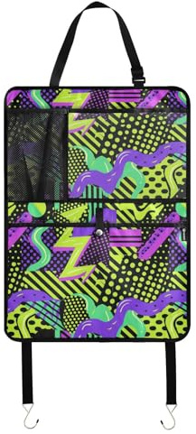 Bight - Organizer per sedile posteriore auto, motivo geometrico, con tasche, colore: giallo e viola