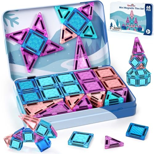 Dreamon Mini Costruzioni Magnetiche Per Bambini 68 Pezzi Magneti Bambini Magnetic Tiles con Scatola di Latta Costruzione Magnetica Giochi Montessori Giocattolo Regalo Per 3 4 5 6 7 anni