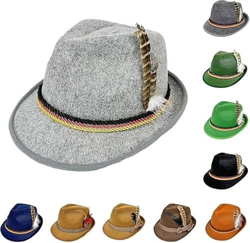 Trachtenhut Hut Wiesn Herren Damen Oktoberfest Filzhut mit Feder Oktoberfest Retro Hut Mit Feder Trachtenhut Filz mit Kordel & Deko Bierfest für Volksfest Karneval Kostüm Accessoire