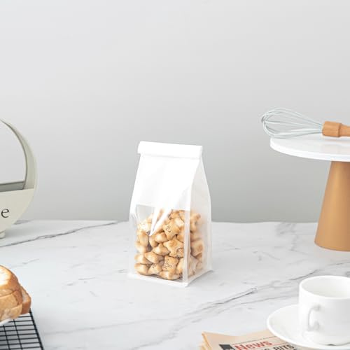 Roppolo 100 Pcs Bread Bags with Tin Tie, Loaf Bags Made Of White Cotton Paper, Storage Packing Bag with Clear Window for Bakery, Cafe, Homemade Bread, Mini Size 3.9 Inch