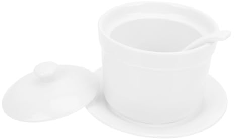 Cuenco de Cerámica Blanco con Tapa, Grueso y Delicado