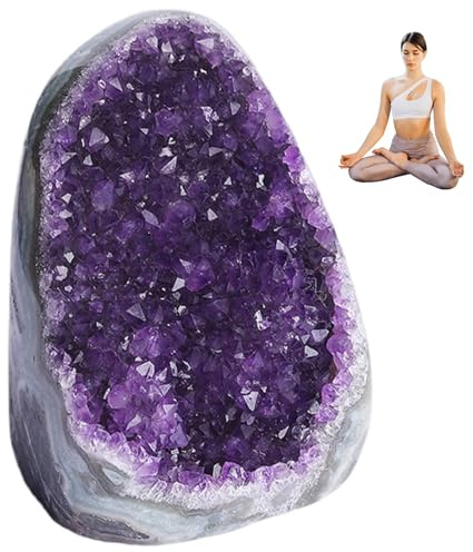Roca de cristal de amatista, geoda de amatista natural de 300-400 g, cristales de energía positiva y piedras espirituales para la decoración del hogar de la oficina del coche.