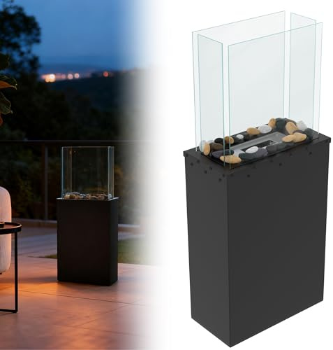 QEENTOE Vertikales Feuerschale Groß Moderne Feuerstelle Schwarz Feuerschalen für Terrasse & Garten - Quader