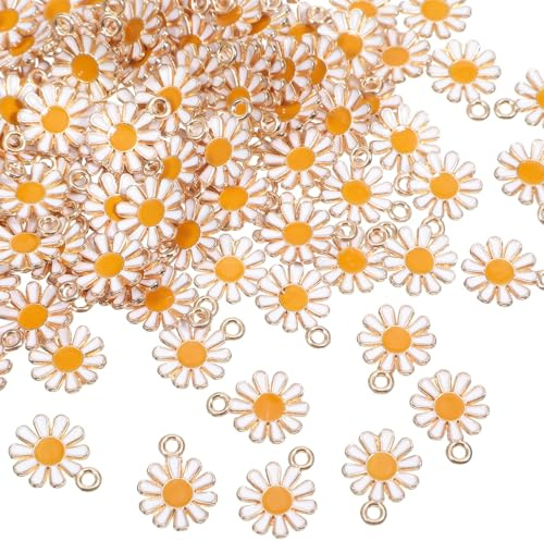 100 Pcs Daisy Charms for Jewelry Making Mini Floral Chrysanthemumm Daisy Charm White Flower Enamel Charms Pendant for Bracelets Necklaces Earrings Keychains DIY Crafts Handmade Gifts Accessories