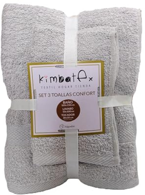 Ki Juego de Toallas de Baño Premium, 3 Piezas, Rosa Verde Azul Gris Beige, Rizo Americano, 450g/m², Toalla Baño 100x150cm, Lavabo 50x100cm, Tocador 30x50cm, Suave al Tacto, Uso Diario (Gris)