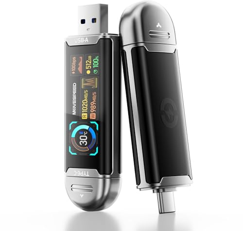 MOVE SPEED Clé USB 512 Go avec écran intelligent 1090 Mo/s USB 3.2 Gen2 et type C SSD Memory Stick pour vidéo ProRes 4K iPhone 17/16/15, téléphone Android, Windows, Mac, tablette