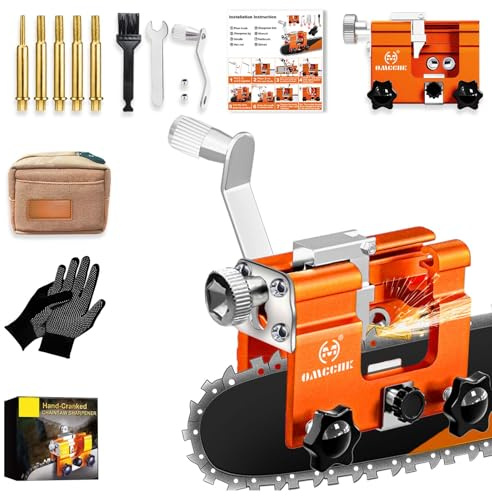 OMCCHK Universal Chainsaw Sharpener Jig with 5 High Hardness Titanium Plated Diamond Bits, Manual Chain Saw Sharpener Tool Kit Accessories for 4 - 22 Chain Saw Sharpening.