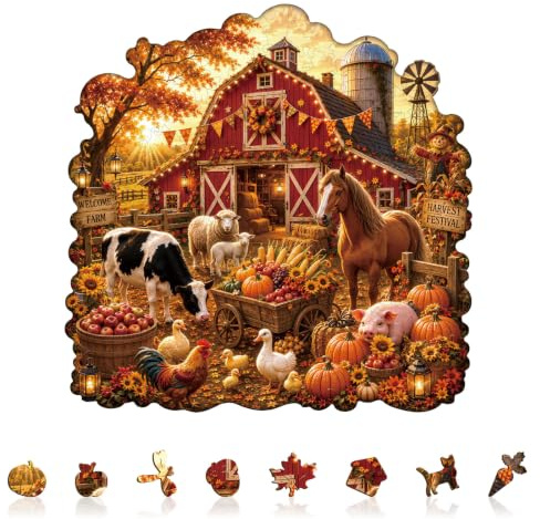 Holzpuzzle Erwachsene Sonnenuntergang Scheune - 290 Teile holzpuzzle Geschenkbox,Einzigartige Puzzle Geschenke für Puzzleliebhaber,Wanddekoration und Geschenk für Freunde und Familien