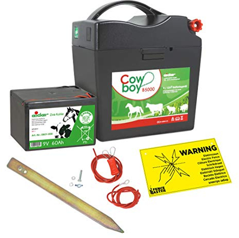 Koll Living Eider Cowboy B5000 Électrificateur de clôture 9 V prêt à l'emploi avec de nombreux accessoires + batterie 60 Ah déjà intégrée