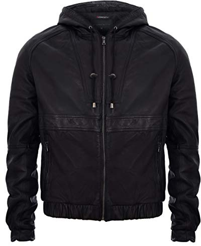 Infinity Leather Herren Schwarze Bikerjacke Aus Leder Mit Nappaleder Und Kapuze XL
