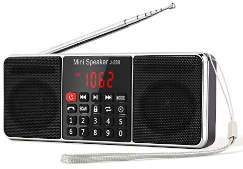 PRUNUS J-288 Portable Radio AM FM Radio with Bluetooth Speaker, Sleep Timer, Power-Saving Display, Ultra-Long Antenna, AUX Input & USB Disk & TF Card MP3 Player, NO Manual Preset