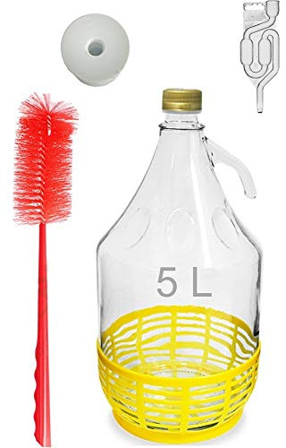 lilawelt24 6 Teiliges Set - 1 x Glasballon 5L Gummistopfen Gärröhrchen Gärballon Glas Flasche FermentationGlasbehelter