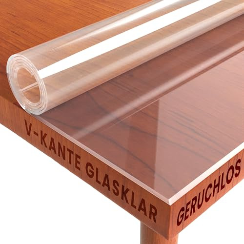 DecoHomeTextil Heimtextilmanufaktur Transparente Folie Schutzfolie Tischschutz glasklar mit abgeschrägter V-Kante Rechteckig 100 x 200 cm Tischschutz Maschinenzuschnitt